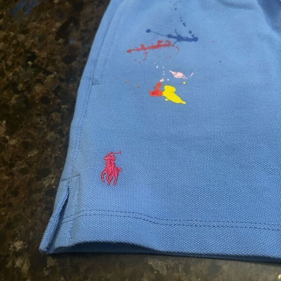 Polo Ralph Lauren Girls Blue Paint Splatter Shorts Casual Drawstring Size M - Picture 6 of 8